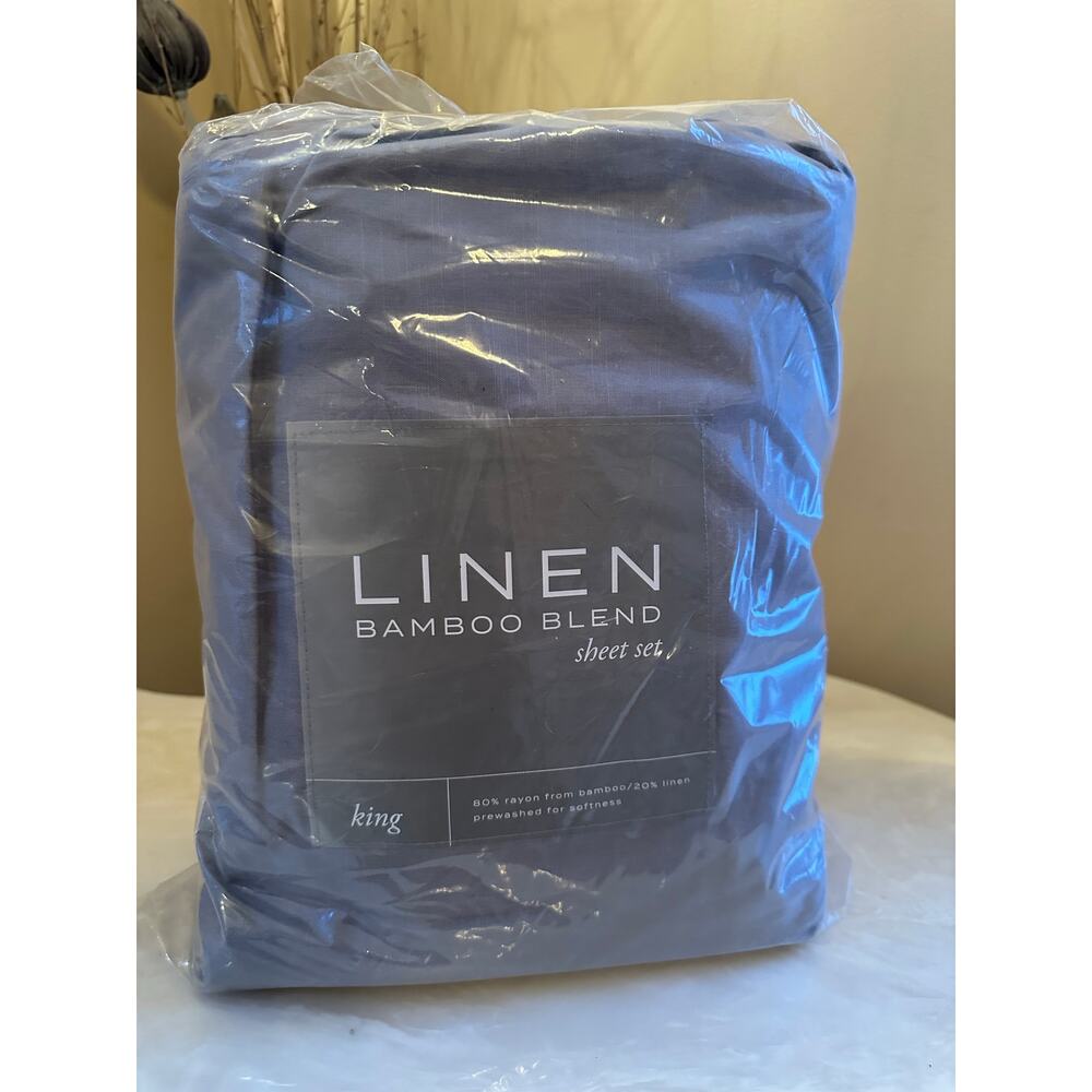 Ienjoy Home Linen Bamboo Blend KING Sheet Set Blue NEW $460 - Picture 2 of 3